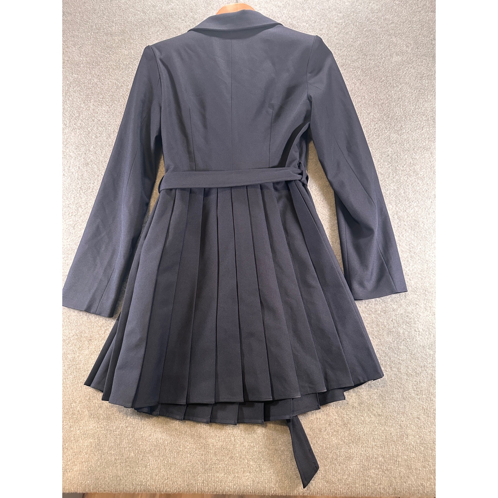 Commense Navy Blue Pleated Wrap Blazer Mini Dress XS Long Sleeve Tie Waist NEW