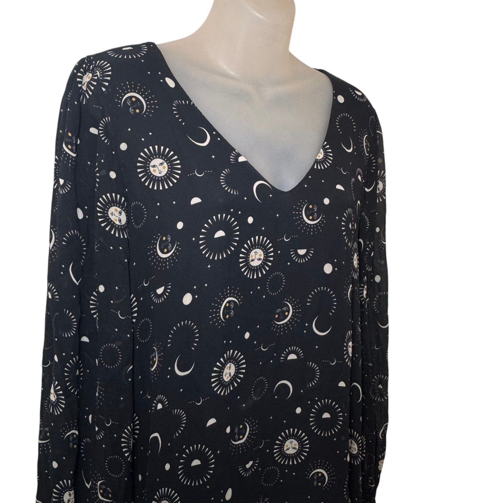 Jade by Johnny Was Celestial Sun Moon Star Sheer Midi Dress Size L