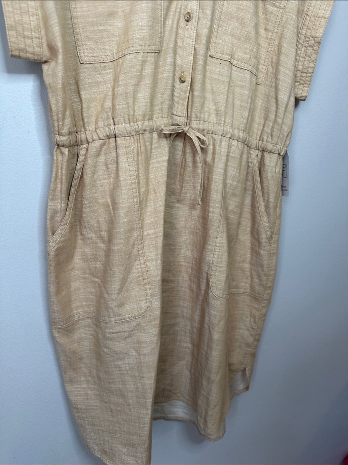 Light Tan Button Front Drawstring Utility Shirt Dress size XXL 20 NWT