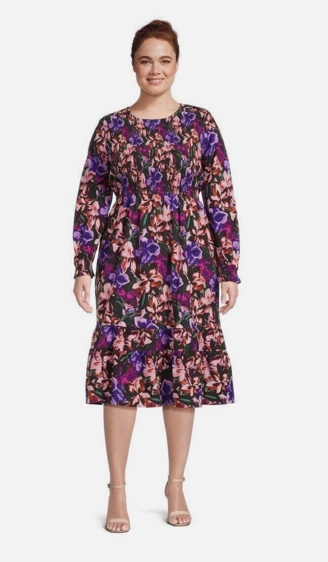Floral Print Smocked Cotton Peasant Dress Pockets Size 2X 20W-22W New Boho Plus