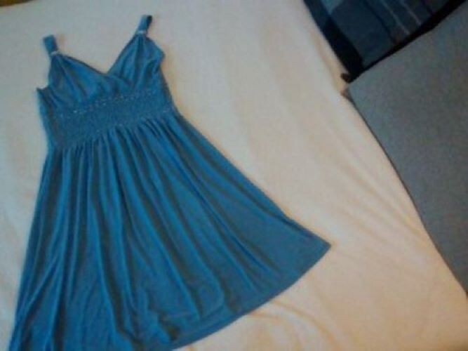 Light Blue Sundress Highlighted with Silver Studs Length 39 Inches Small
