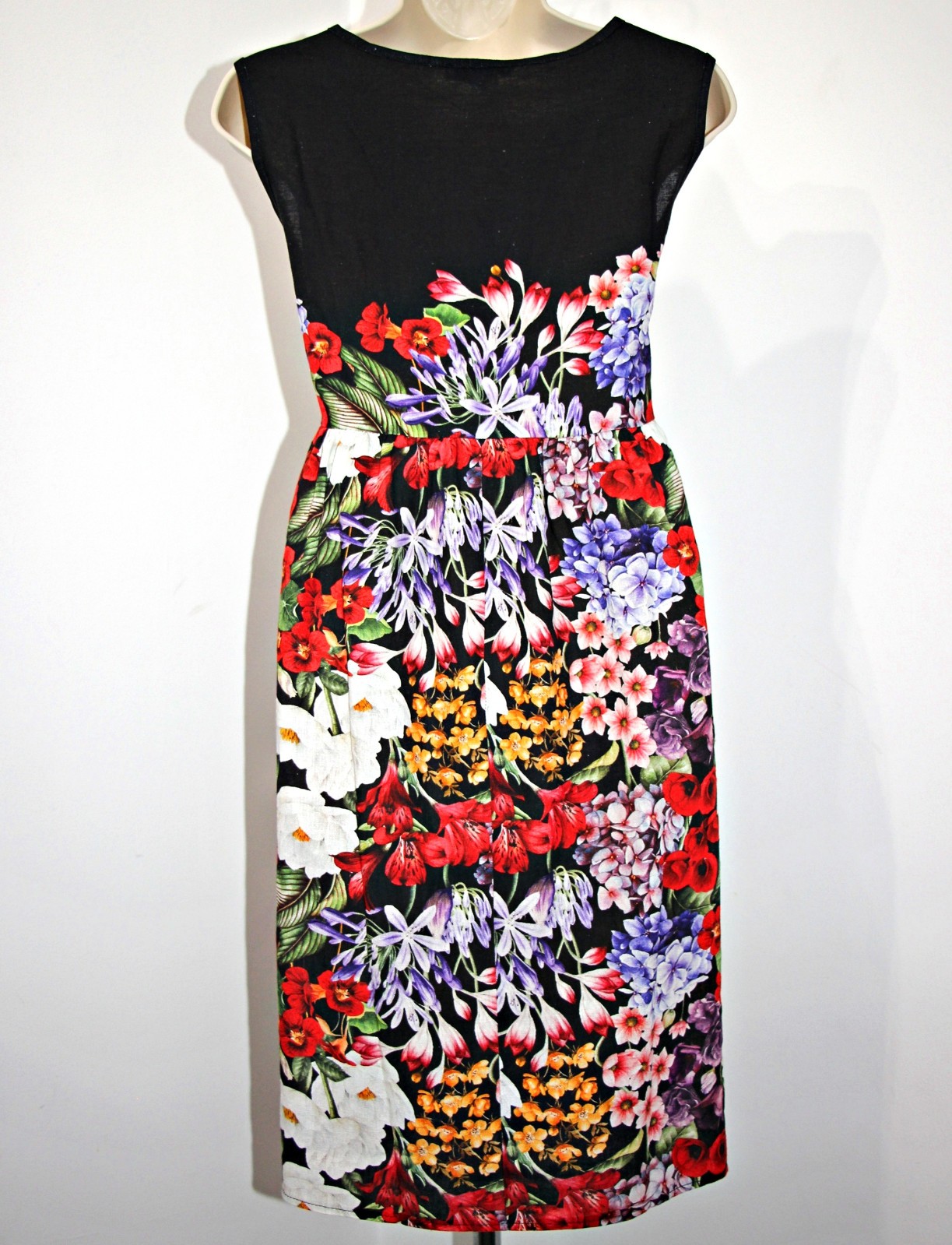 Le Ragazze Linen Blend 40″Long Empire Waist Sleeveless Floral Dress sz XL