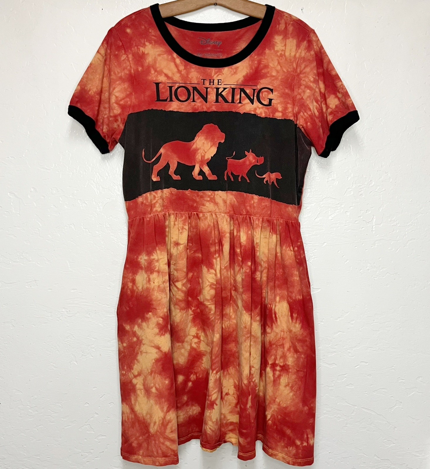 Her Universe Disney The Lion King Ringer Dress Womens L Orange Tie Dye Pockets