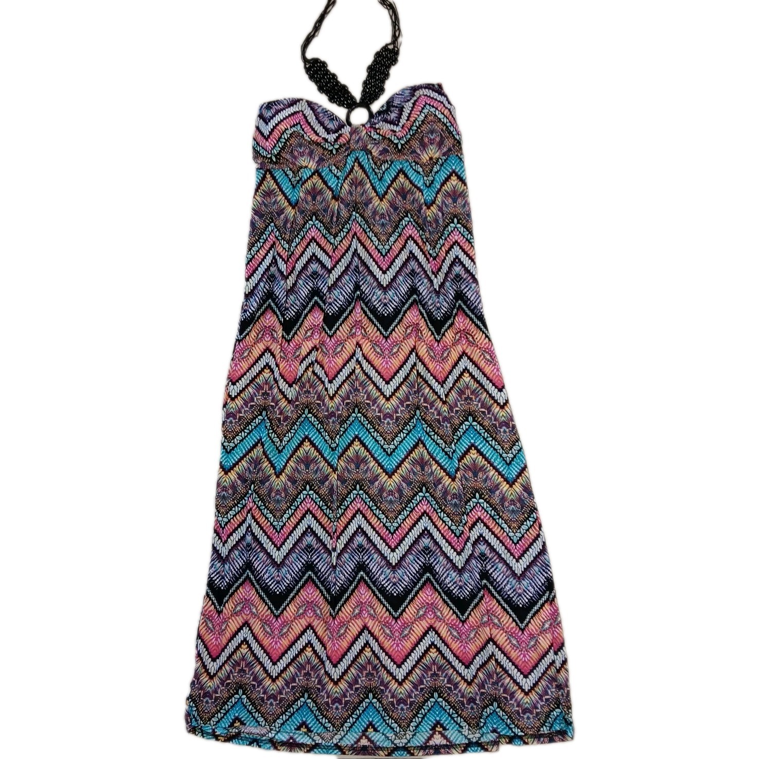 Just Love 2X Beaded Halter Maxi Dress Chevron Zigzag Stretch ResortWear Cruise
