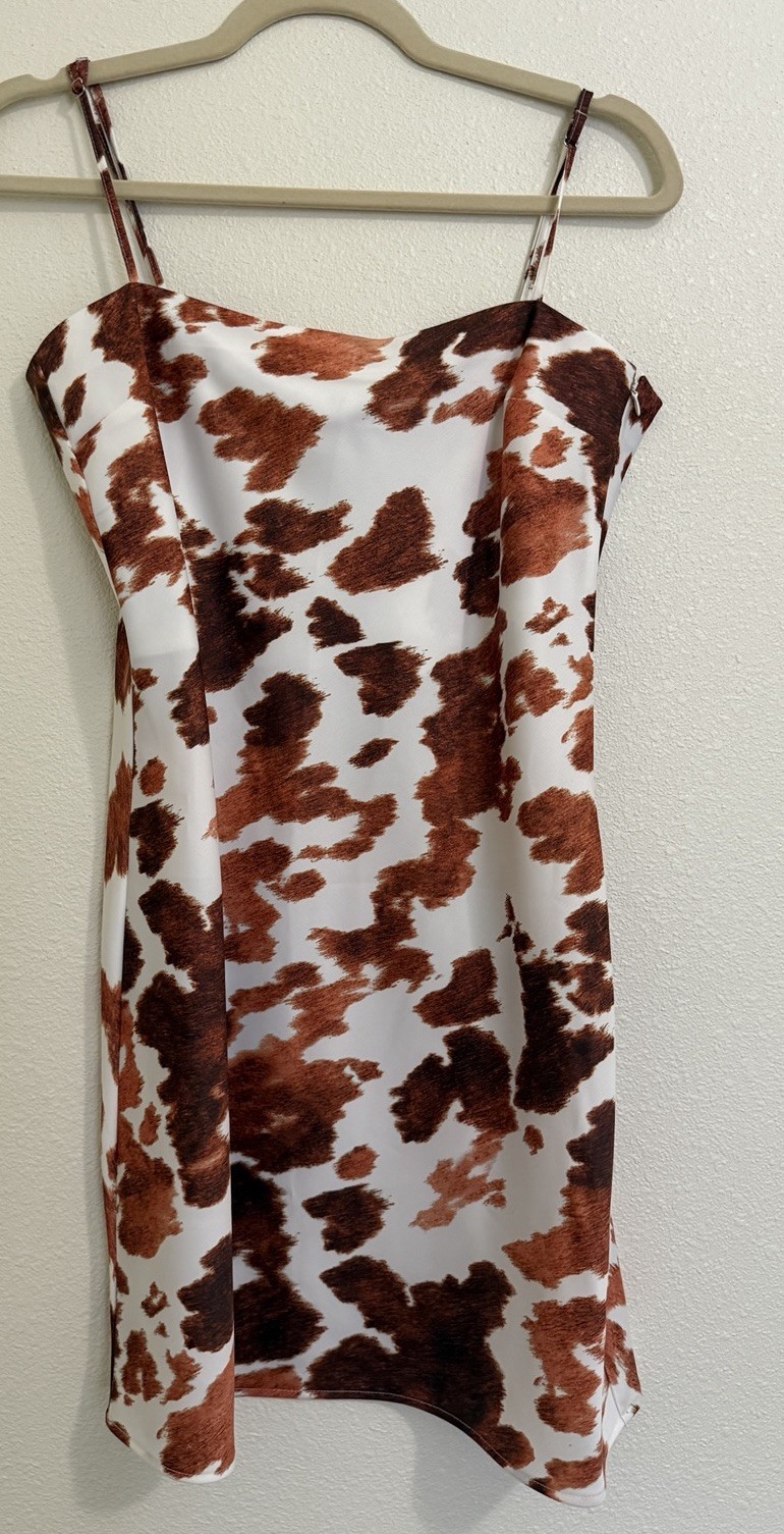 Gianni Bini Sami Cow Hide Satin Mini Dress New! Sz 4 Texas Longhorn UT