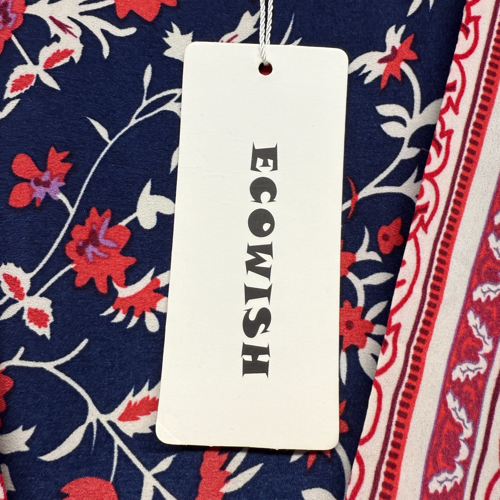 ECOWISH Womens High Split V Neck Short Sleeve Wrap Dress Red Floral Size L