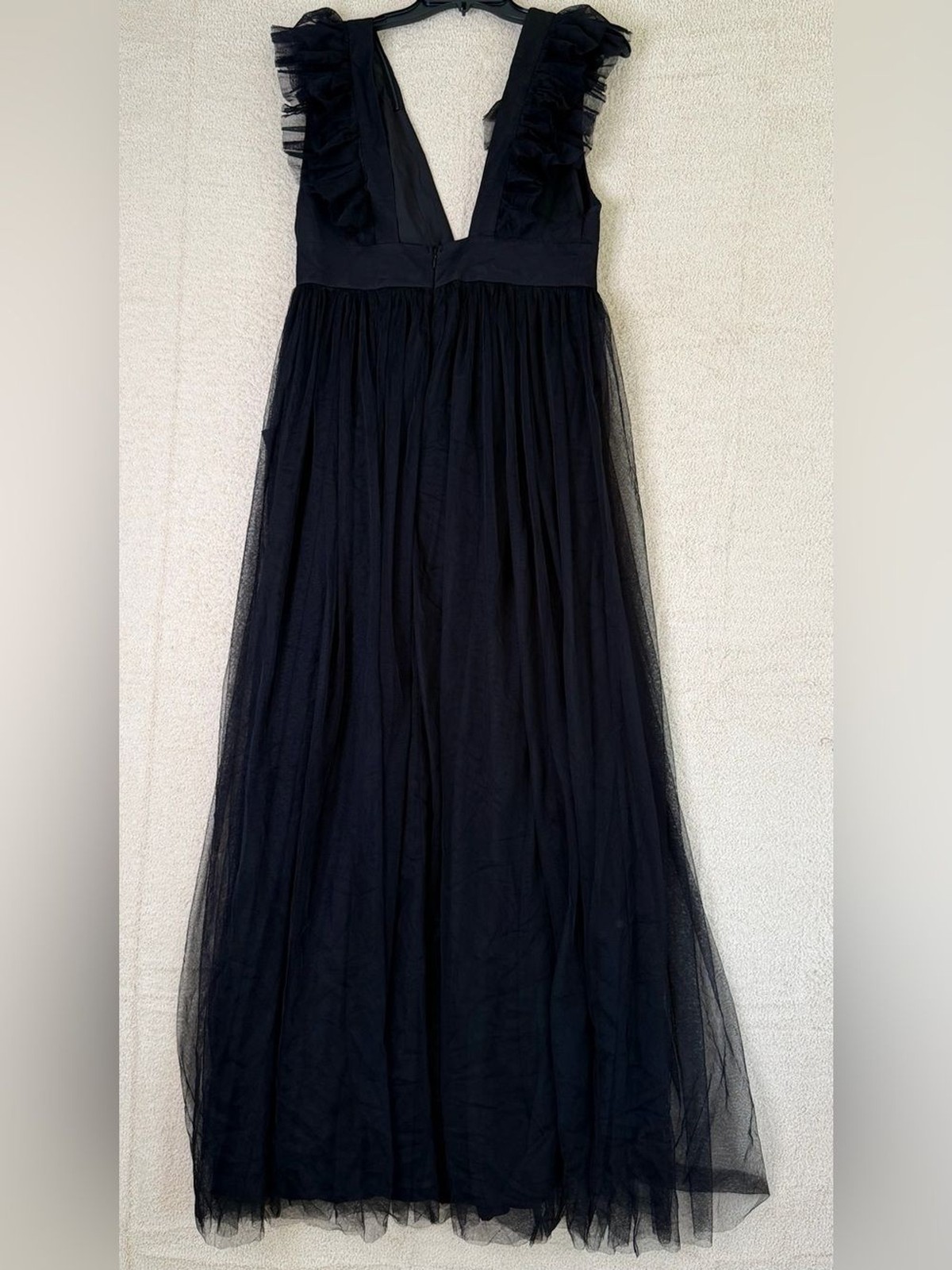Lulus Simply Delighted Black Mesh Ruffled Backless Maxi Dress Size L NWT