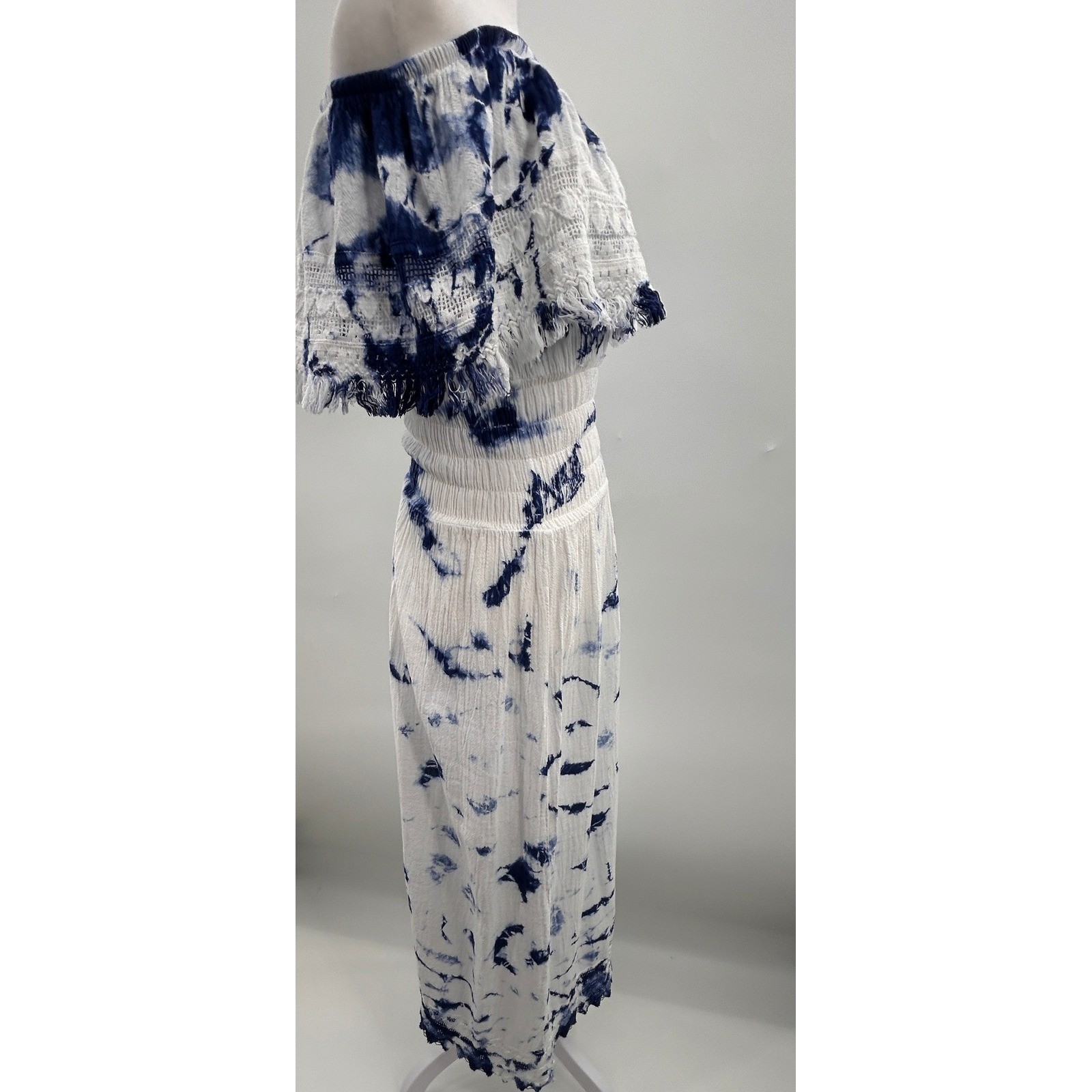 Vintage Seaspice Peruvian Cotton Tie Dye Off Shoulder Maxi Dress Small Coastal