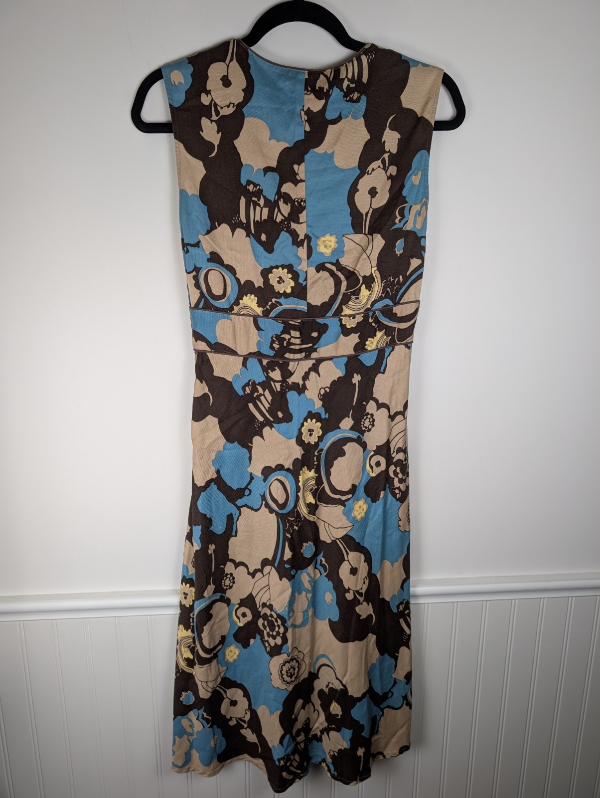 Filippa K Dress Sleeveless Geometric 70s Print Size Small Brown Blue Scandinavia