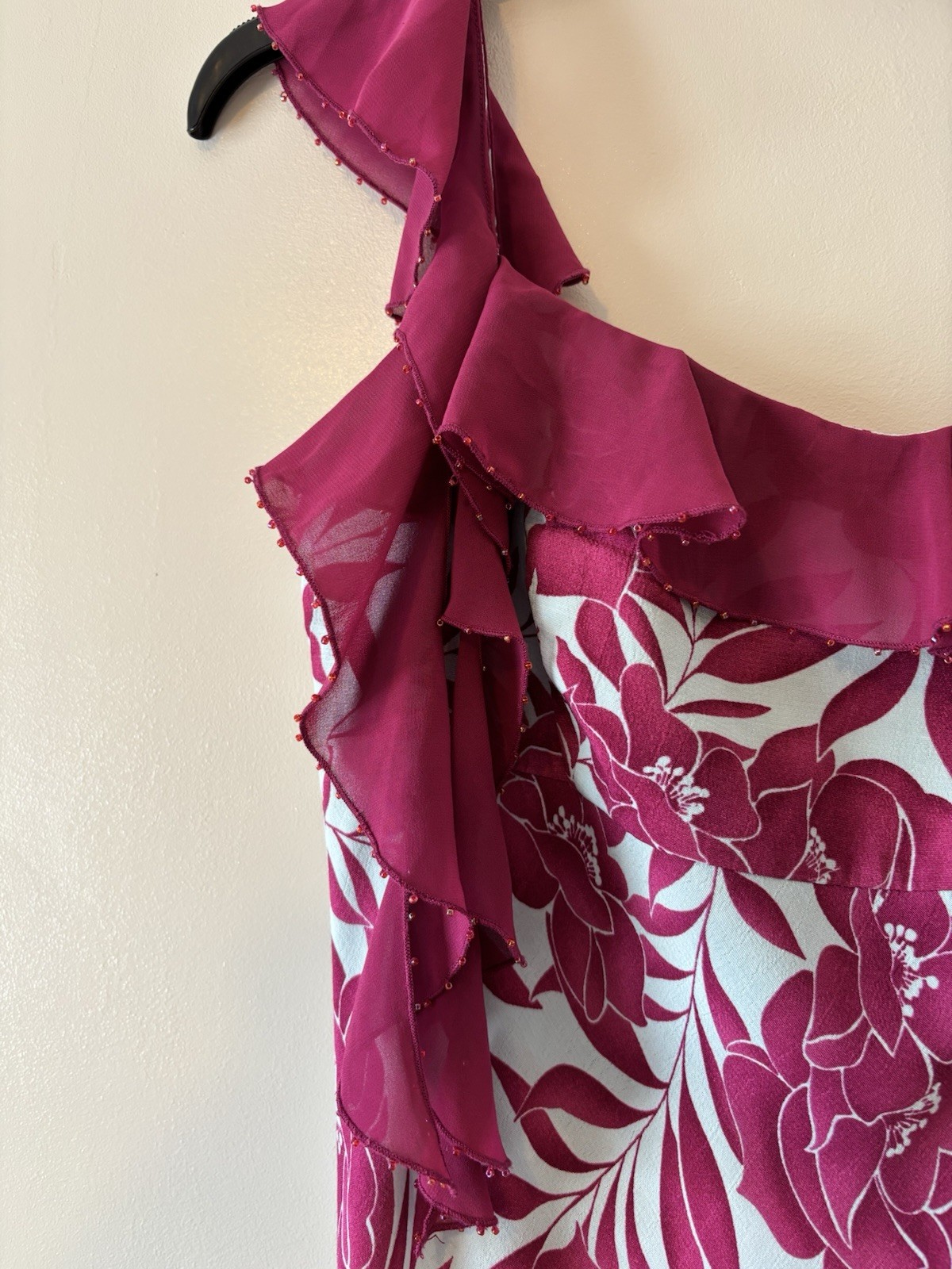 Marks & Spencer Pink magenta Floral Chiffon Ruffle Strap Dress UK 10