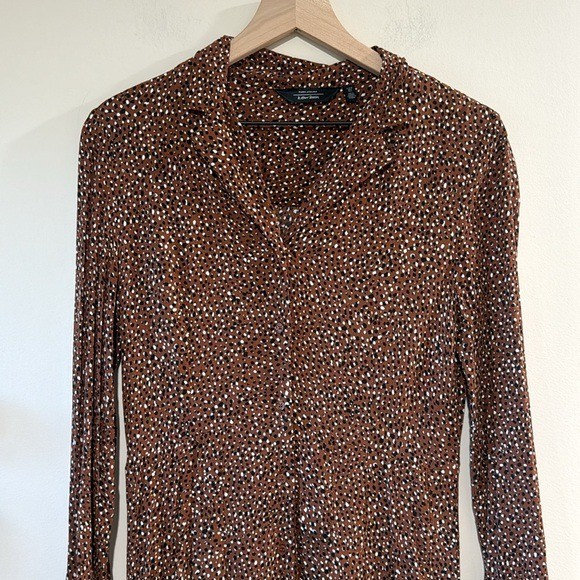 & Other Stories Brown Speckled Mini Dress Size 4 Print Collared Button Front