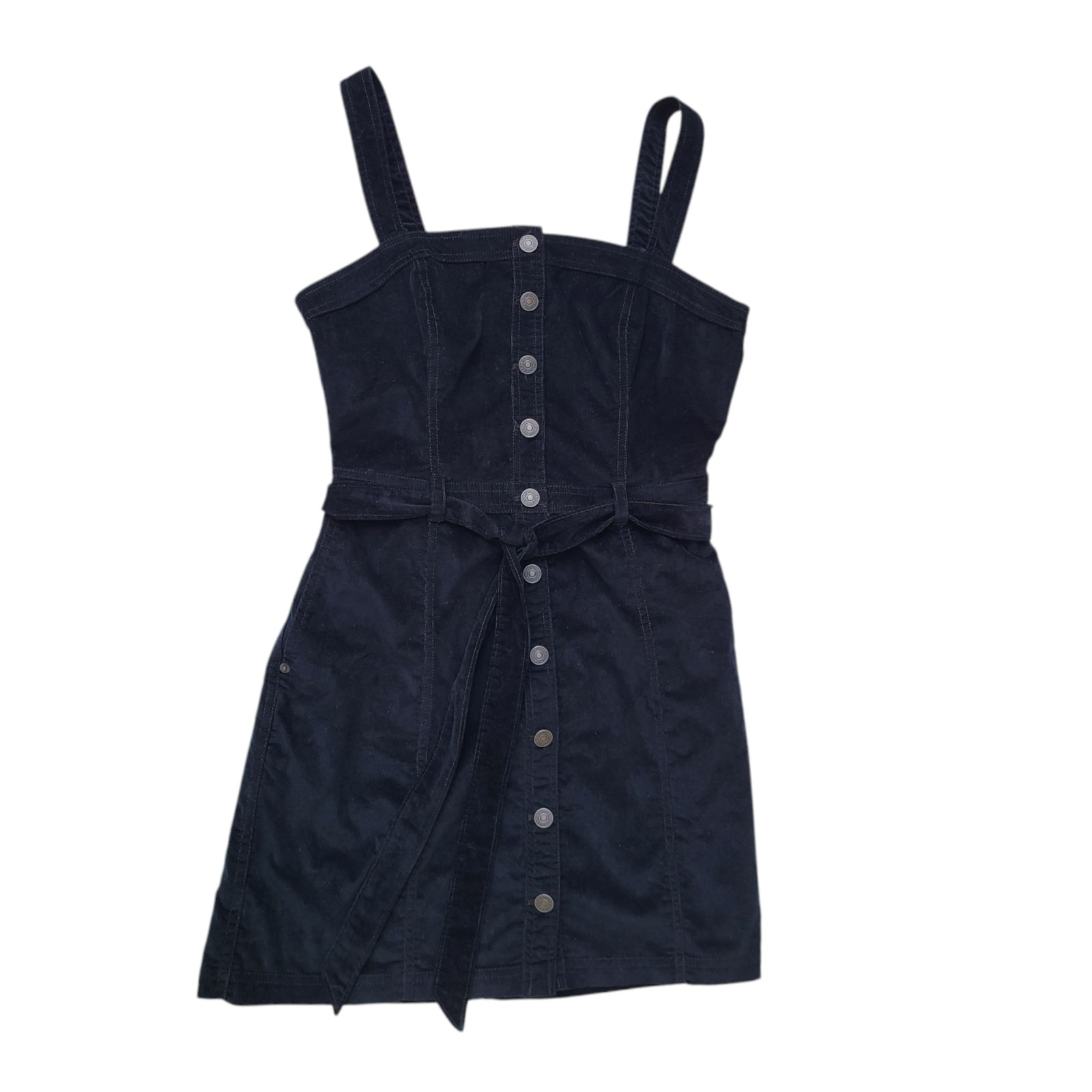 Abercrombie & Finch Black Corduroy Button Front Overall Jumper Dress Size Medium
