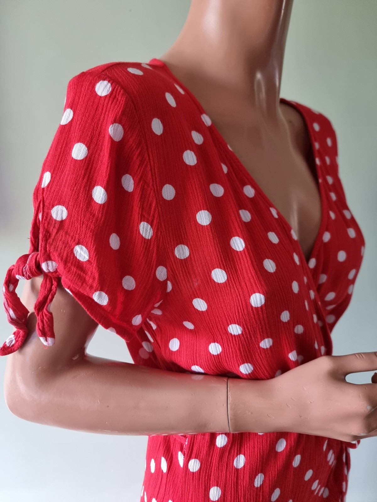 Red White Polka Dot Spotty Wrap Dress Medium M 1940s Wartime WW2 Style