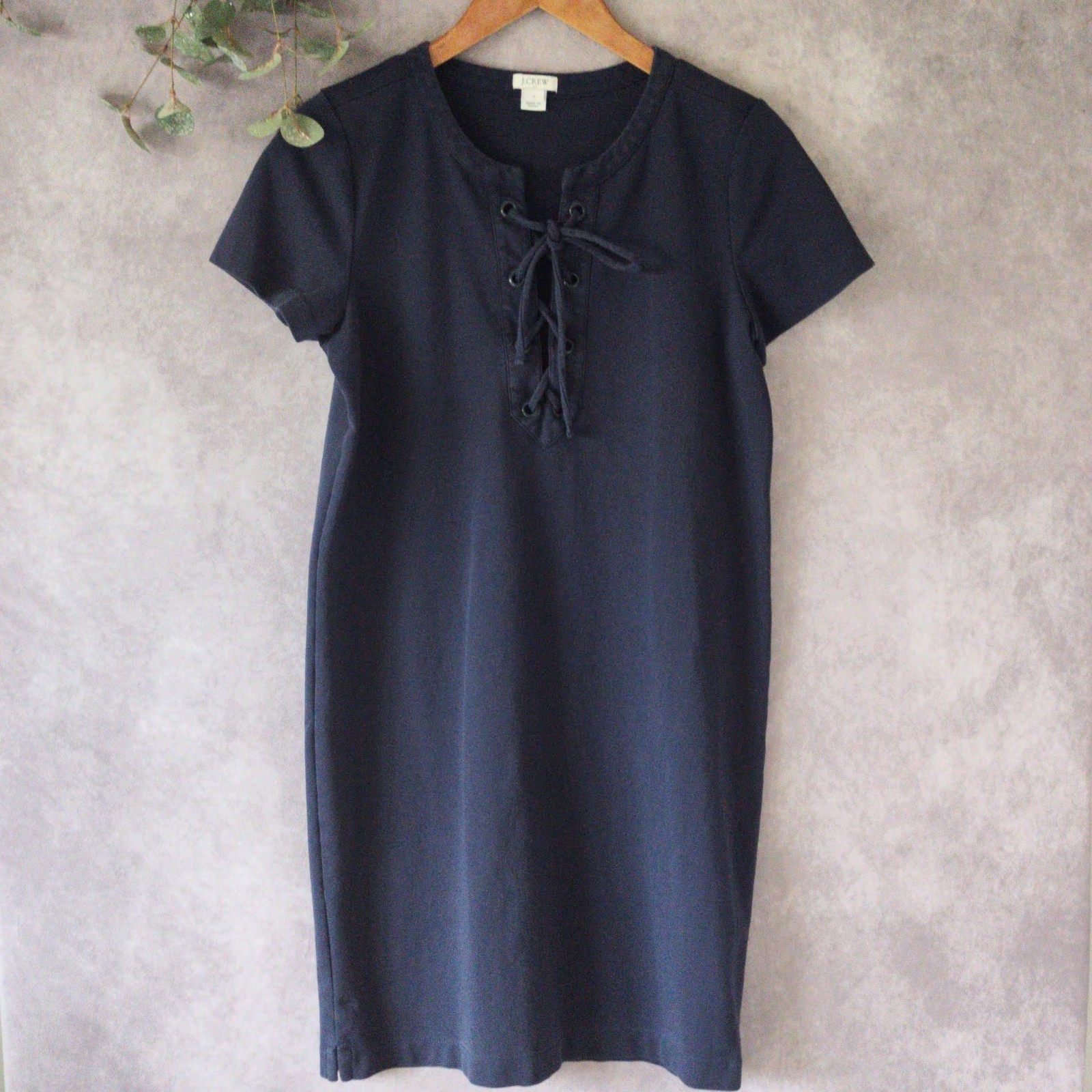 J.Crew Womens Small Navy Short Sleeve T-Shirt Dress Lace Up Knee LengthOffice