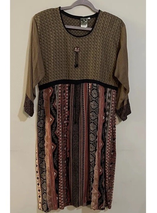 Vintage Made in USA Boho Artsy Dress Long Sleeve Art To Wear Papike Wear Medium