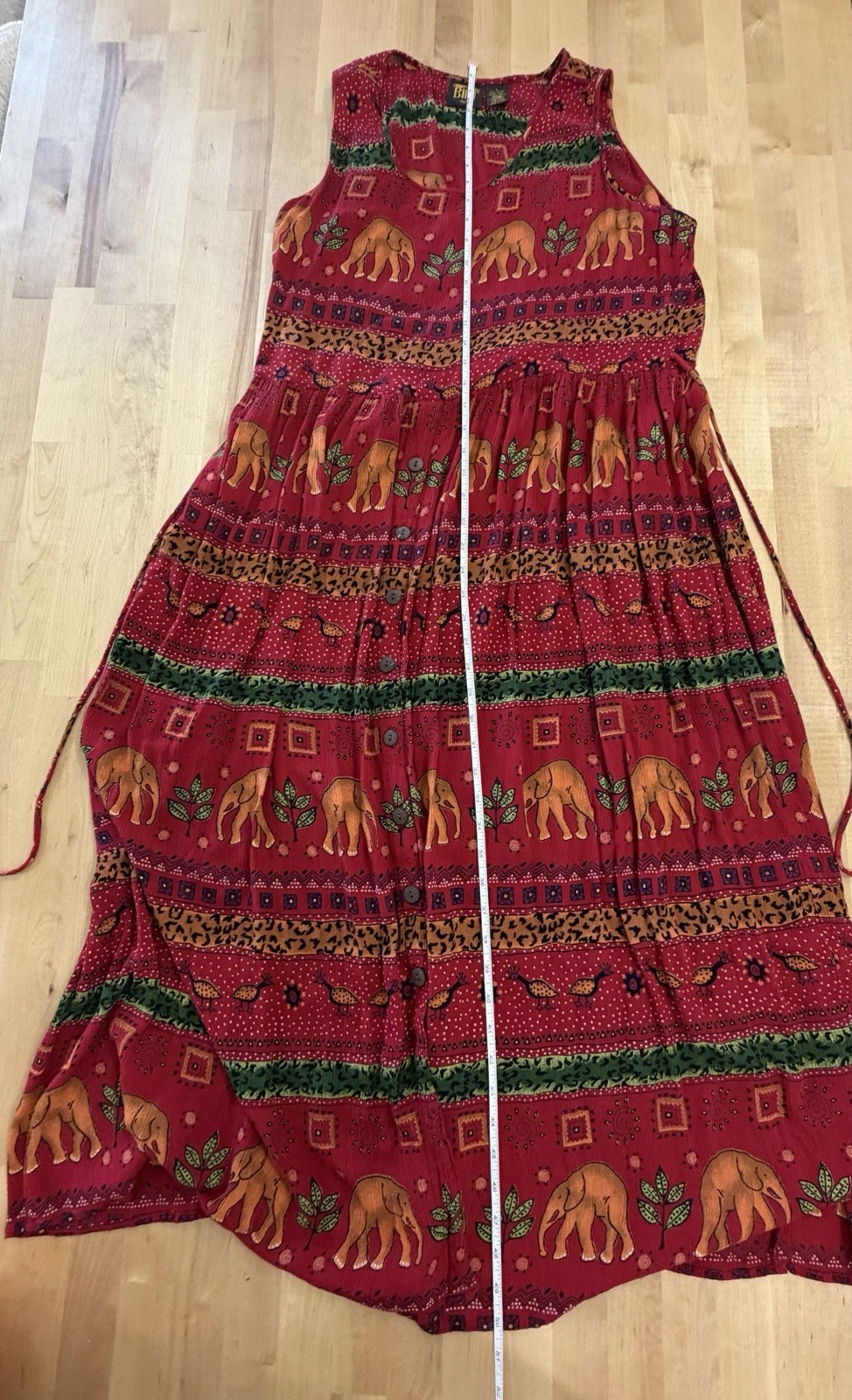 Bila Vintage Sleeveless Maxi Dress Boho 100% Rayon Elephant Print Safari Large