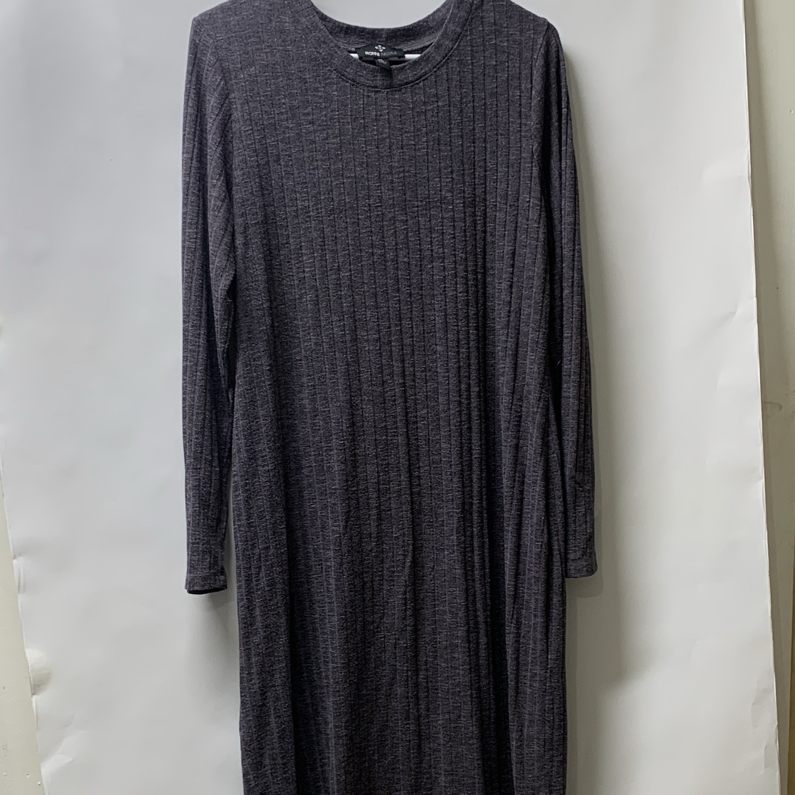 Ronni Nicole Gray Solid Sweater Dress Round Neck Long Sleeve Knee XL