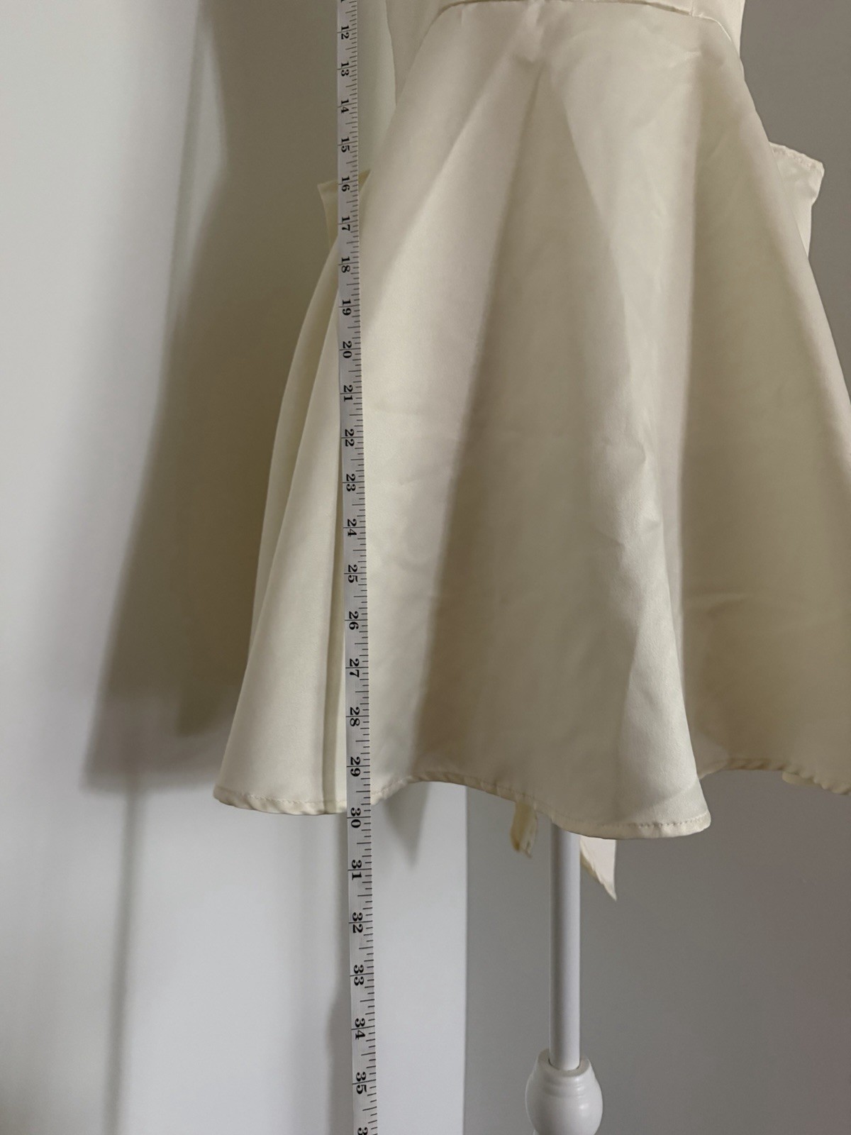 Ivory Solid Satin Mini Dress Square Neck Lace-Up Back Bow Straps Size M