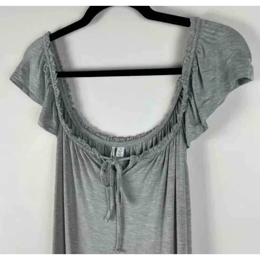 Nordstrom Maxi Dress Medium Gray Swing Tie Detail Peasant Flouncy Hem Minimalist