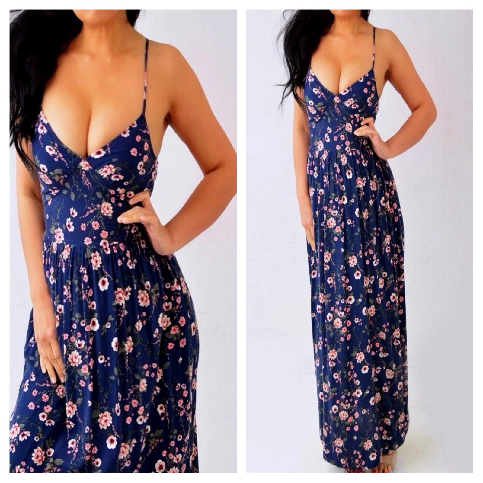 FADED ROSE Navy Blue Pink Red Green Floral Cut Out Maxi Dress S Small