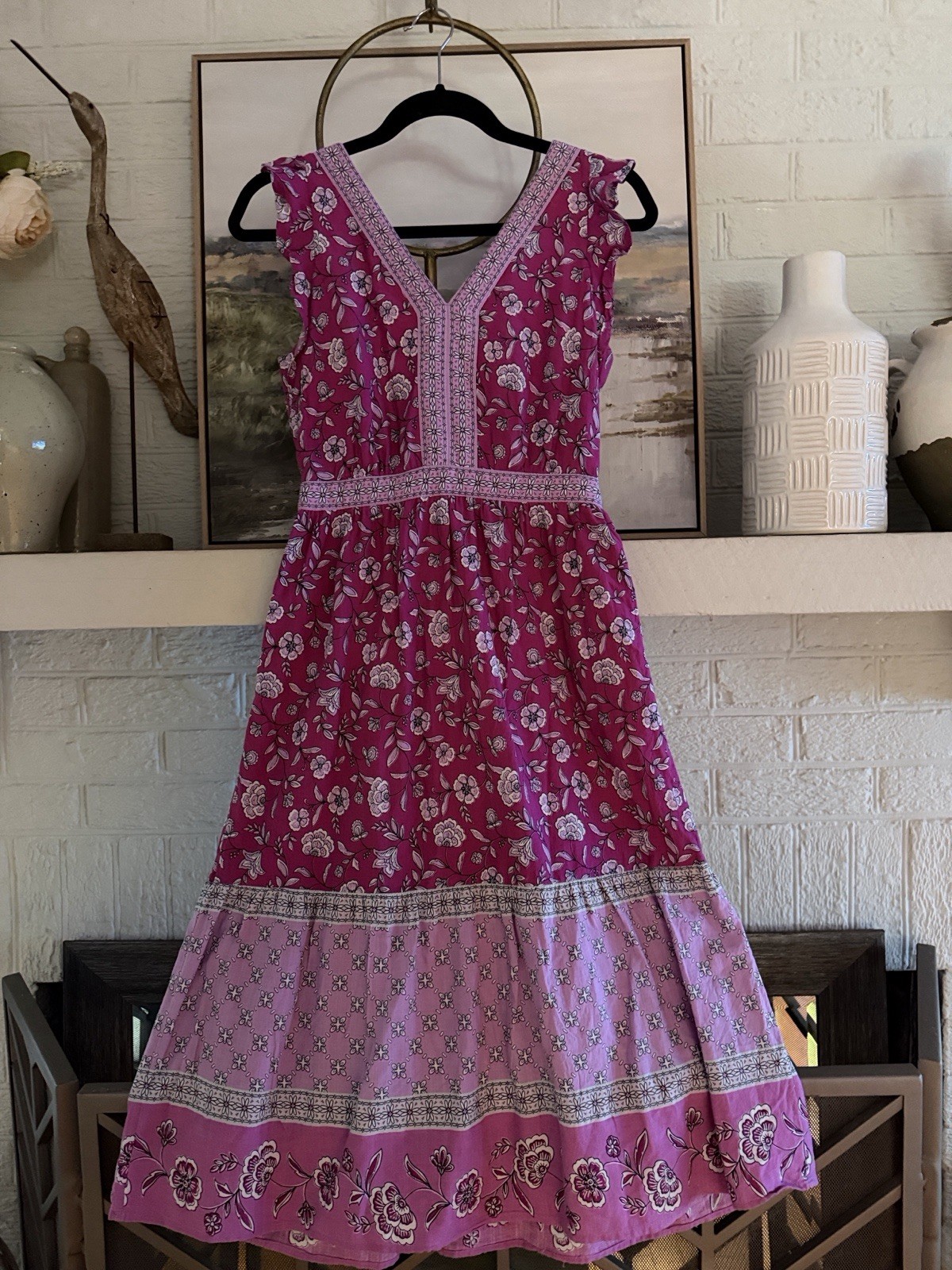 Boho Gypsy Tie Dye Sundress Purple, Gauze Cotton, Midi Length