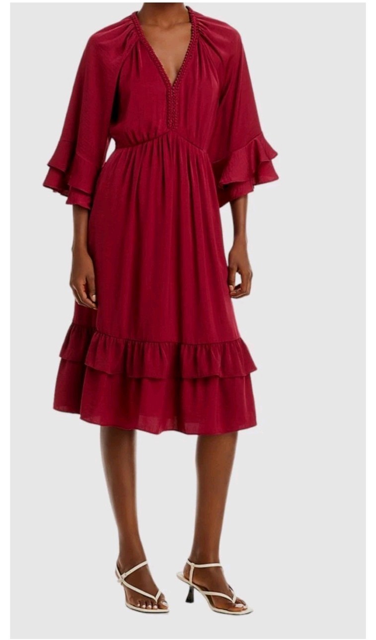 Kobi Haperin 100% polyester Bryan soft peasant braided V-neck tiered flowy dress