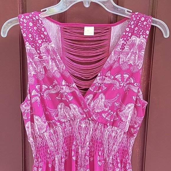 Unbranded Silk Blend Maxi Pink Floral Sleeveless Dress M