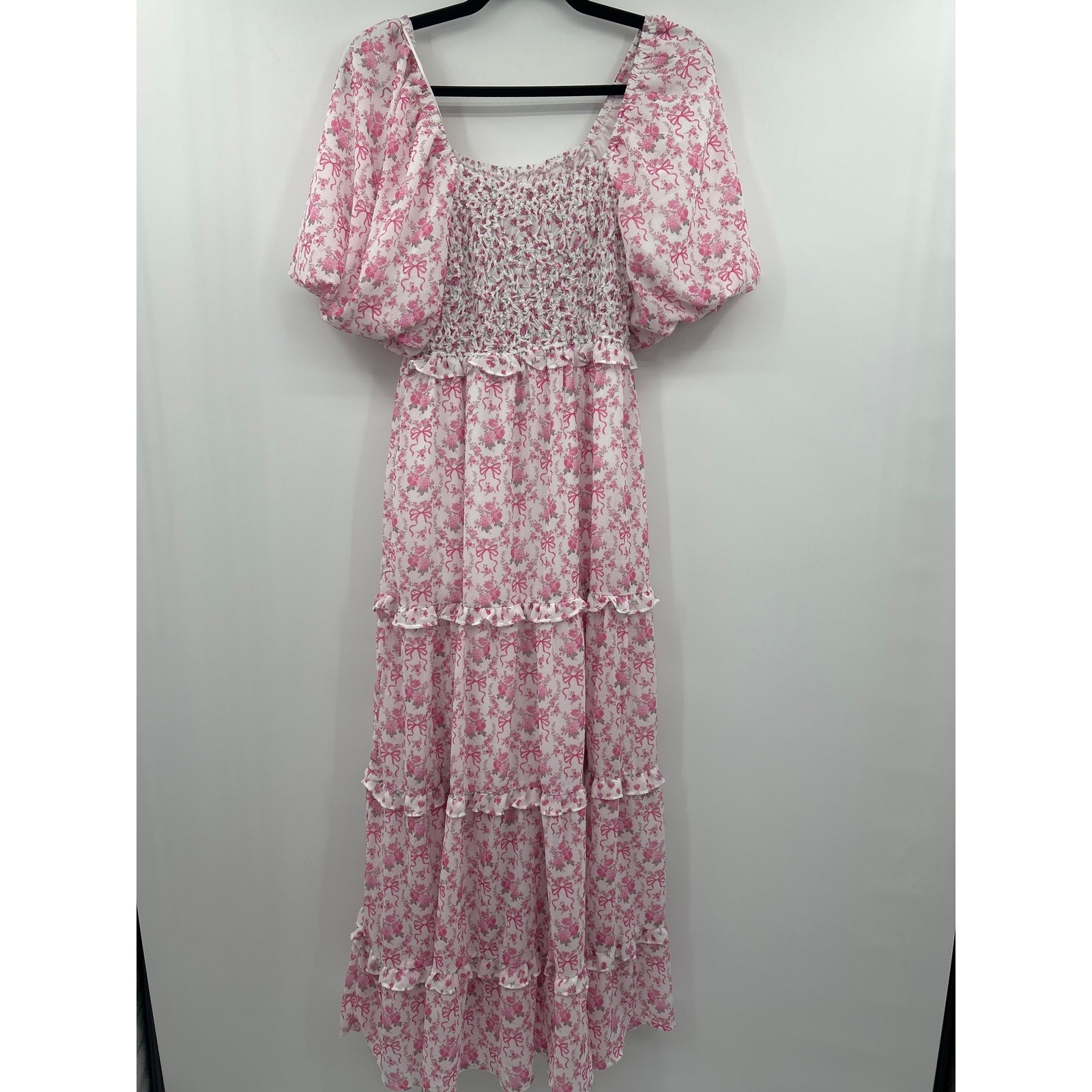 Peach Love California M Cottagecore Coquette Pink Floral Smocked Maxi Dress
