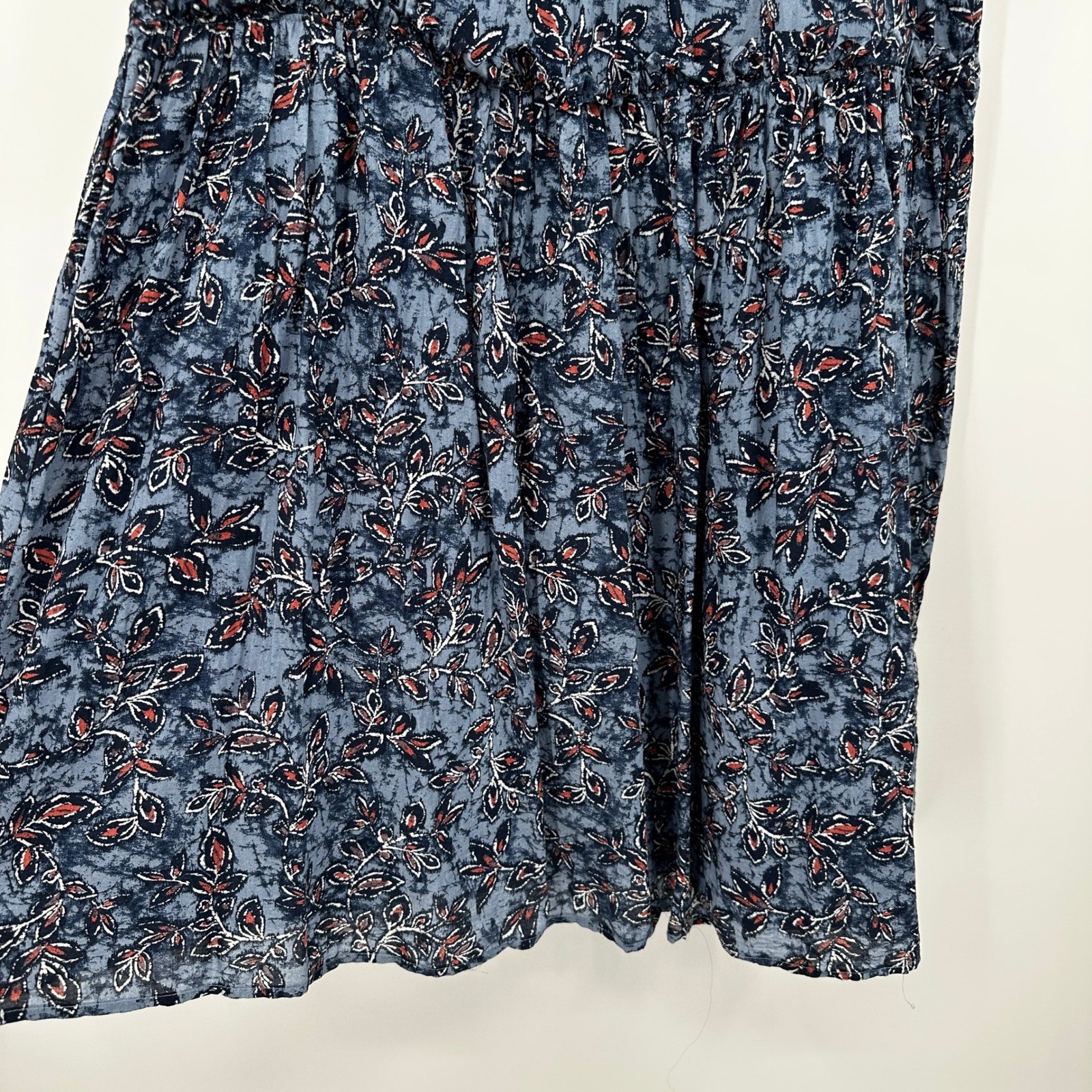 Lucky Brand Blue Floral Ruffle Neck Sleeveless Babydoll Mini Dress Large Cottage