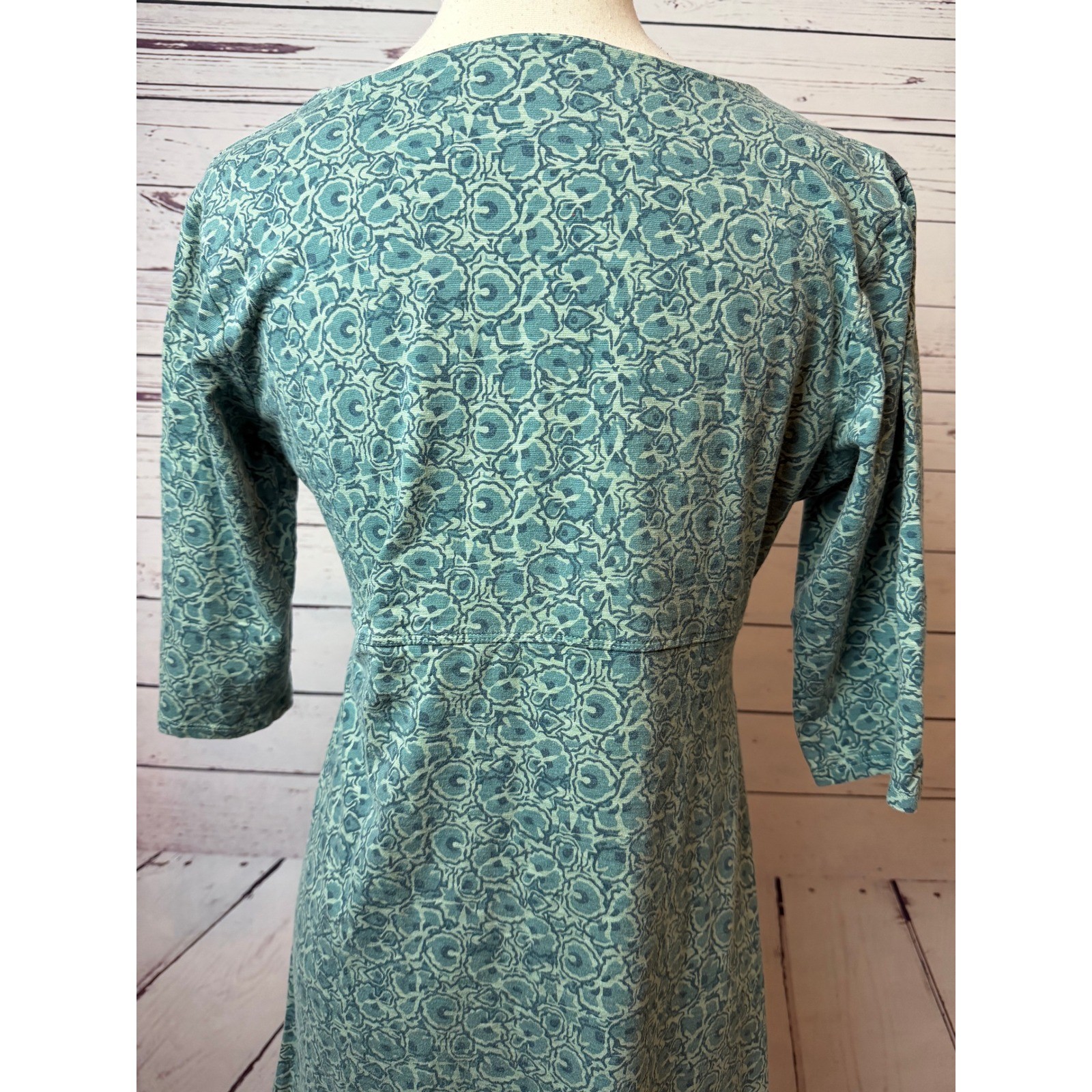 Toad&Co Rosalinda Dress Large Green Floral A-Line Knit Empire Waist Boho Ruched