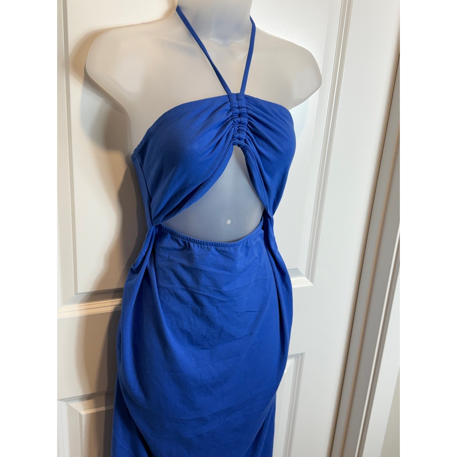 Isabel by Ingrid Isabel Maternity Halter Midi Dress Blue Cutout Ruched M Medium