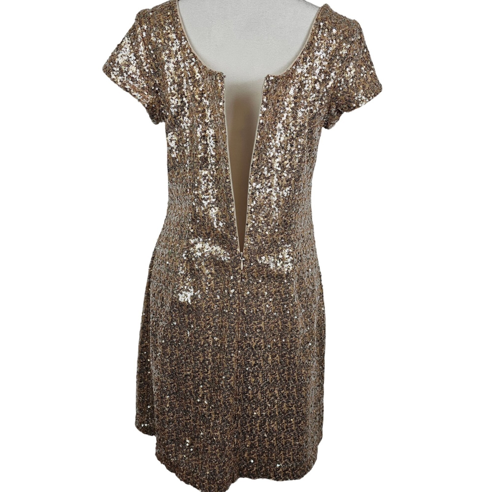 Party Glam Chic Gold Shimmer Sequin Sparkle Y2K T-Shirt Mini Dress Small Lined