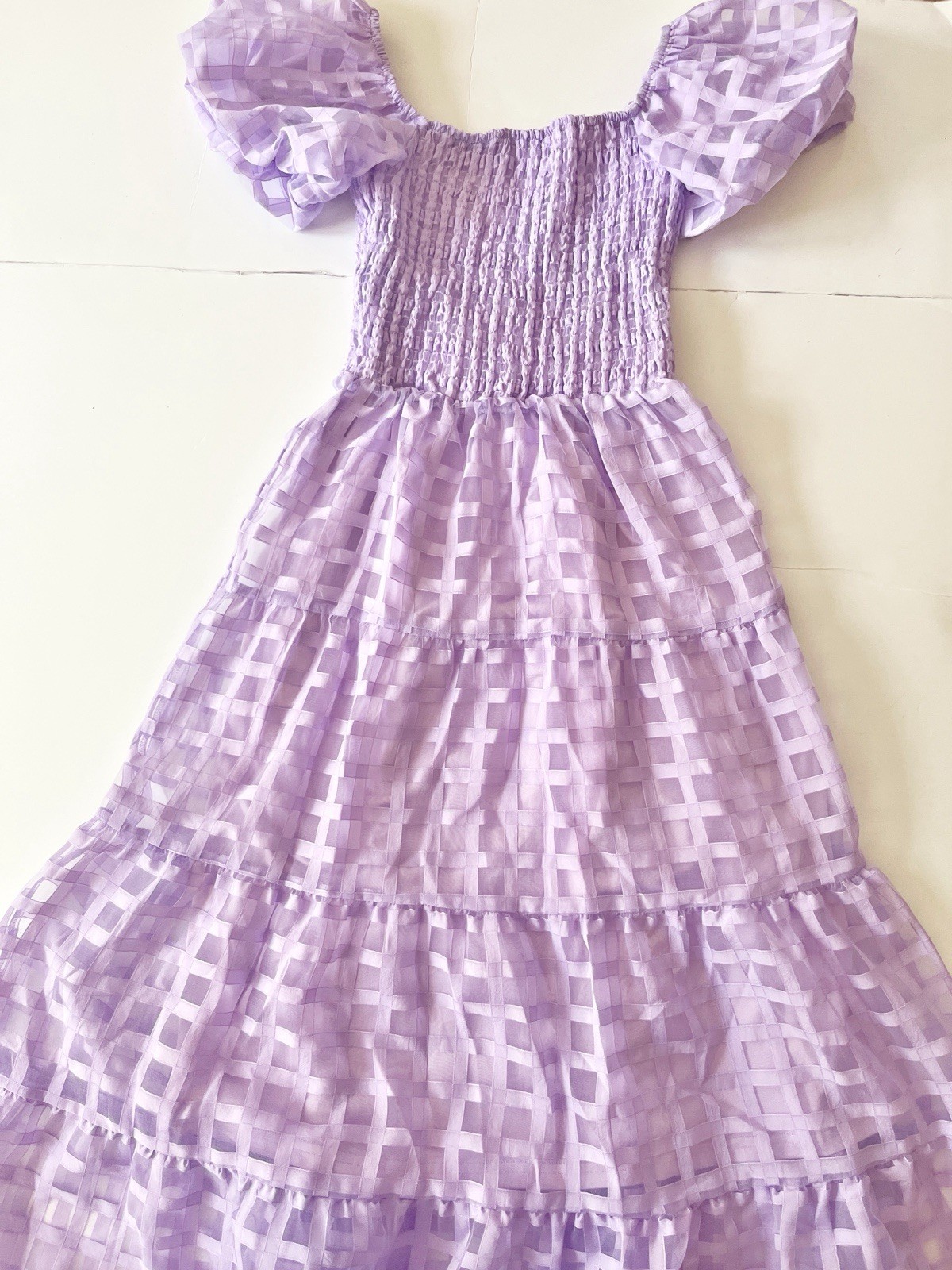 Pretty Garden Midy Dress S Light Purple Short Puff Sleeves Smocked Fairy