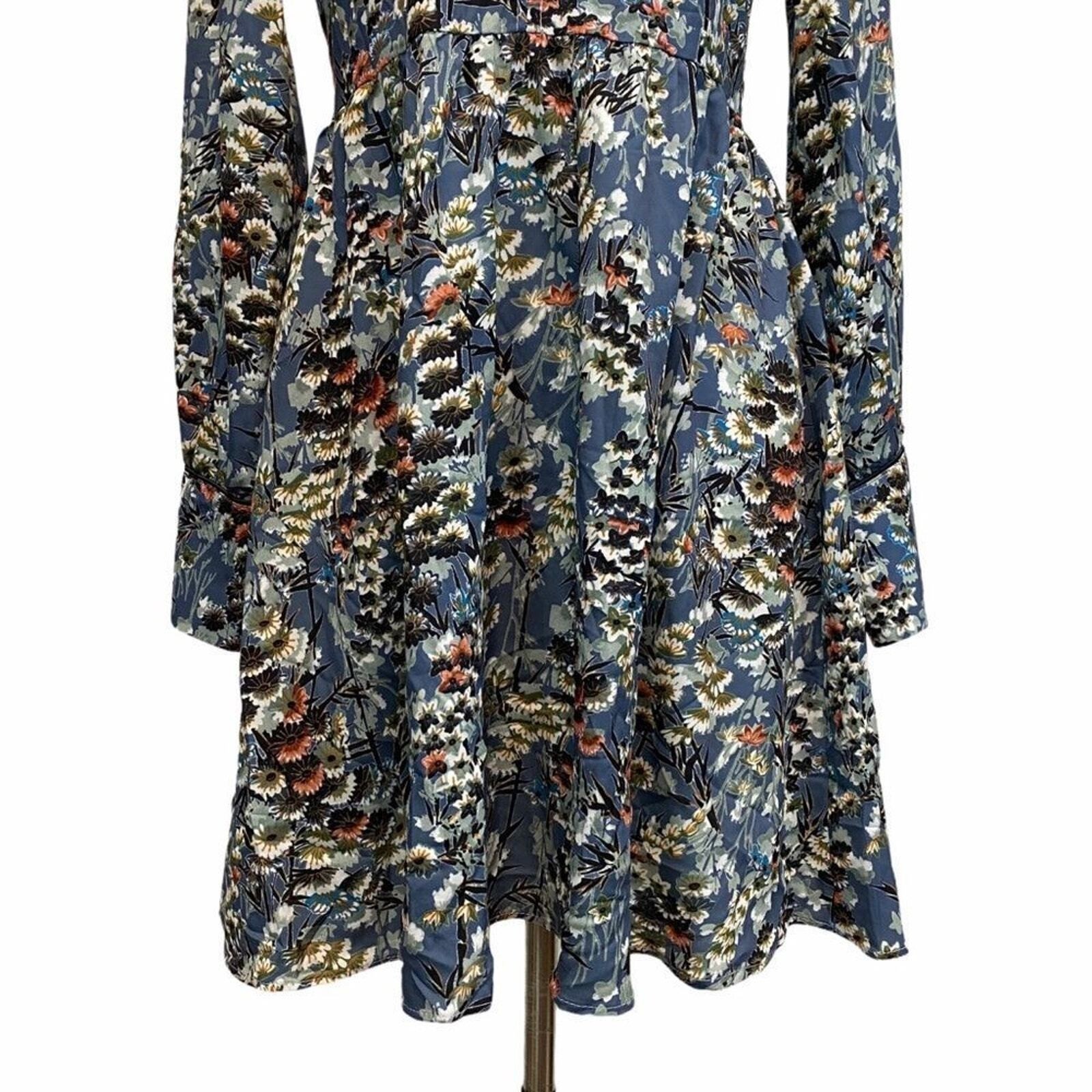 Small Floral Keyhole Front Boho Dress Casual Chic Trendy Long Sleeve Asian