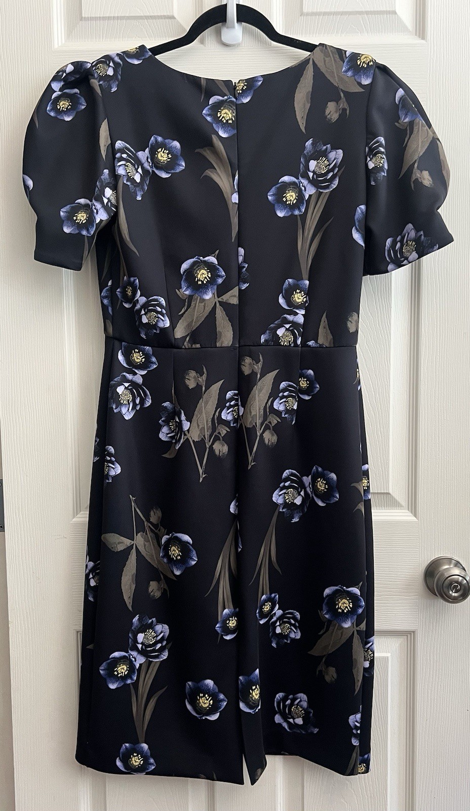 ALEX MARIE Black Floral Neoprene Scuba Puff Sleeve Stretch Sheath Dress Sz 10
