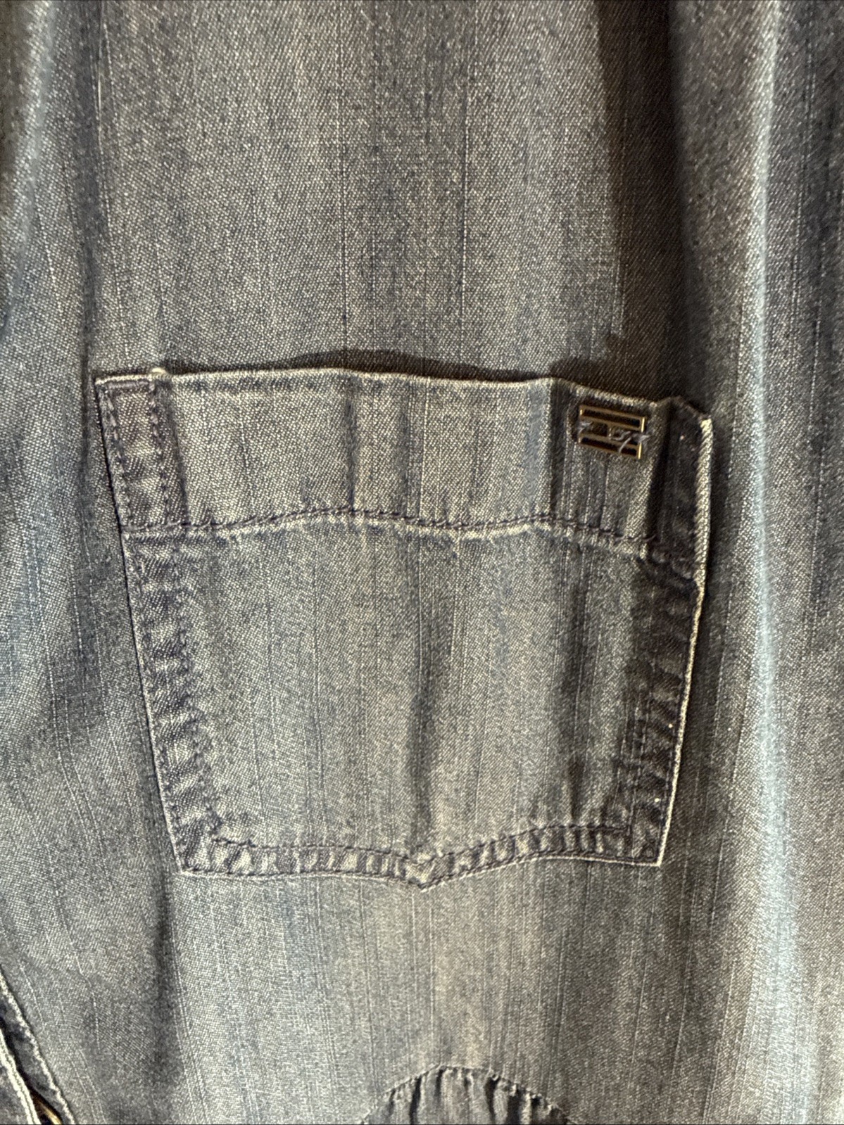 Tommy Hilfiger Babydoll Size 2 Layered Jean ButtonUp Cotton Blend SS Dress Beach