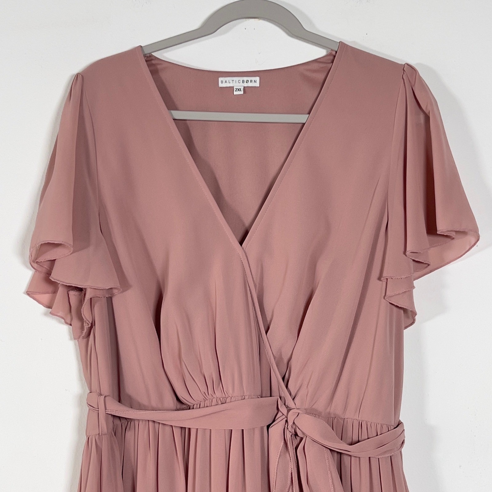 Baltic Born Kristina Maxi Dress Womens Sz 2XL Pink Flutter Sleeve Side Slit