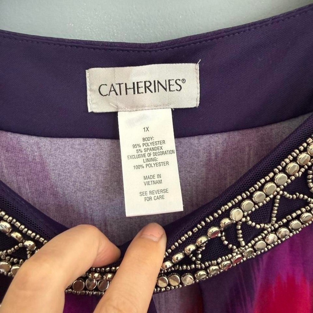 Catherines maxi dress vibrant pattern. Missing some beads around neckline
