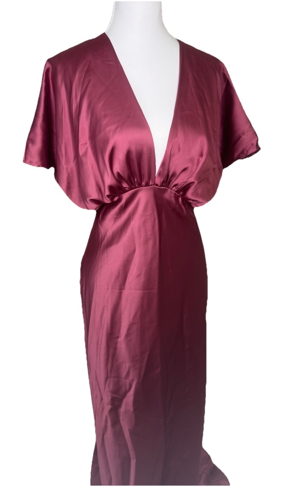 Renee C Dark Pink Satin Maxi Dress Women’s Size Small Deep V Neck NWT
