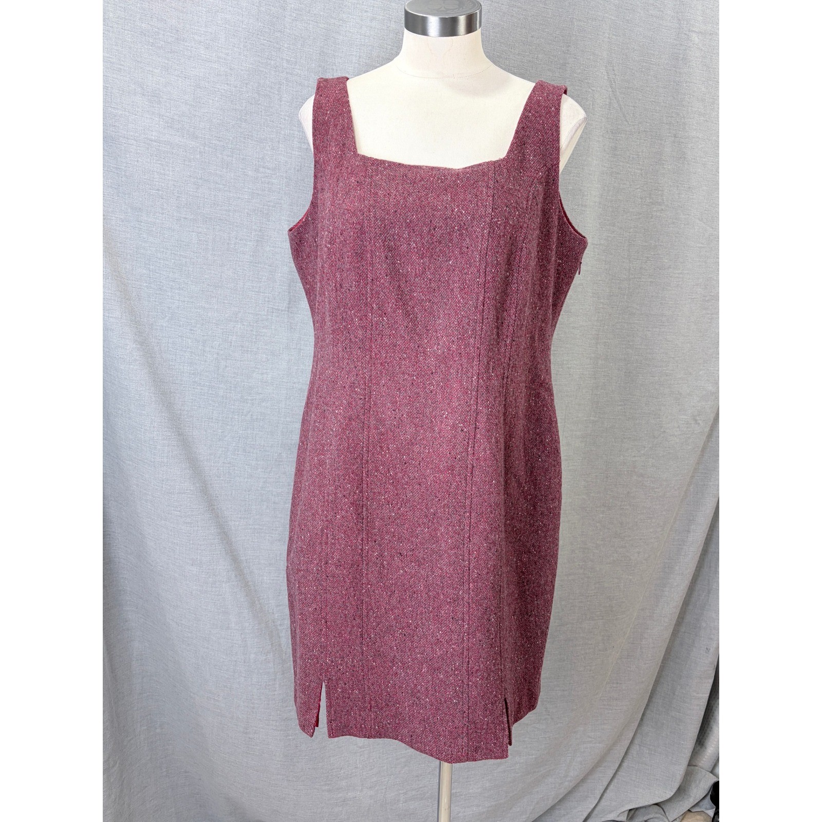 Boston Proper 100% Wool Burgundy Square Neck Sheath Dress 12 Fall Autumn Fashion