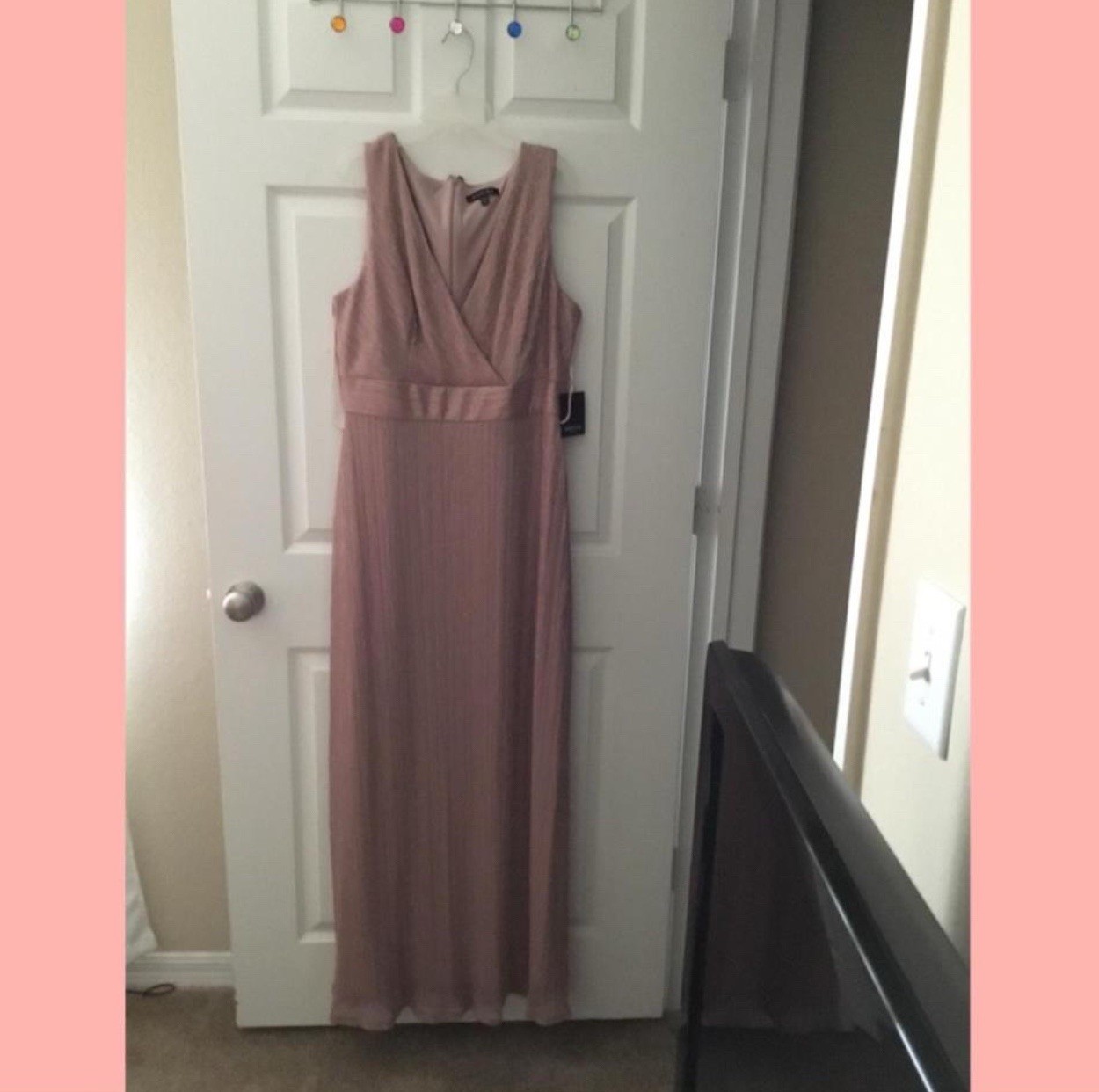 Marina Long Pleated Metallic Waist Shirring Dress