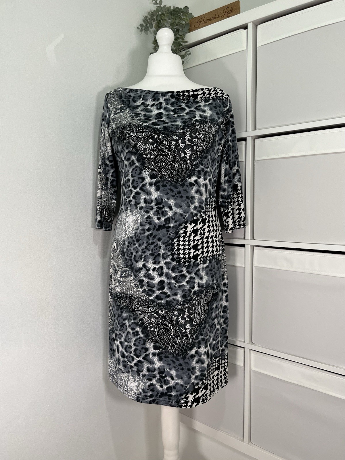 Joseph Ribkoff Jersey Bodycon Sheath Dress Size 16 Black/grey Evening Occasion