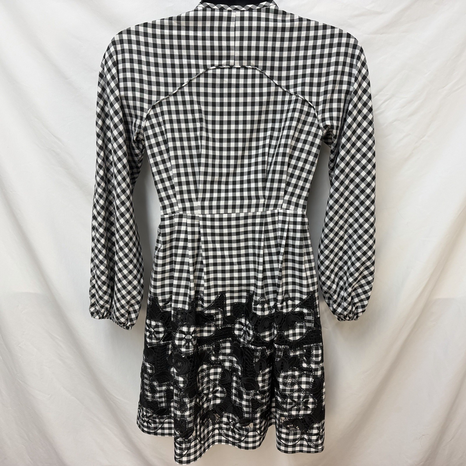 NEW PEARL BY LELA ROSE BLACK WHITE CHECK FLORAL EMBROIDERED BUTTON FRONT DRESS 0