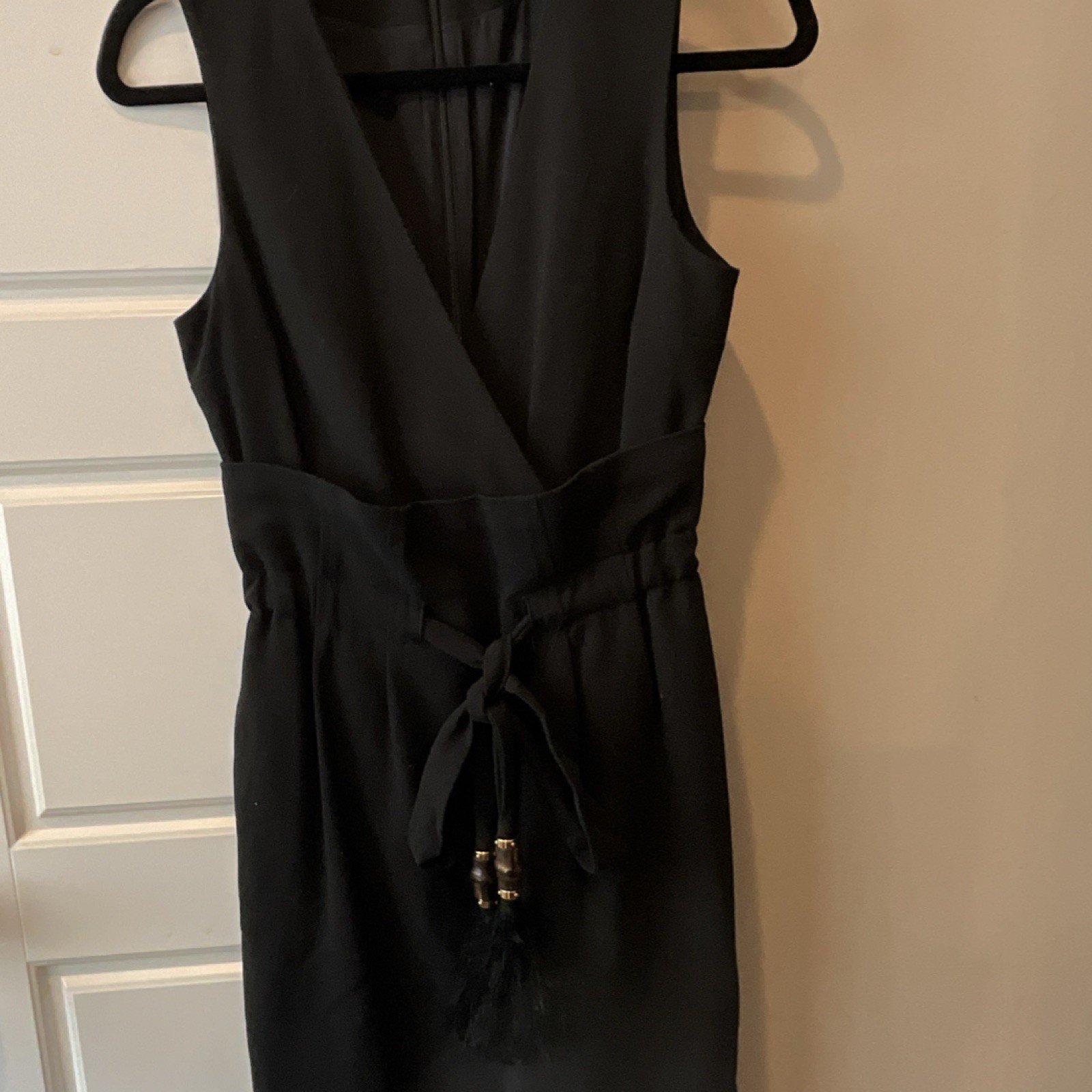 Gucci Black Sleeveless Sheath Dress 100% Cotton Bamboo Tassel Belt Size 38