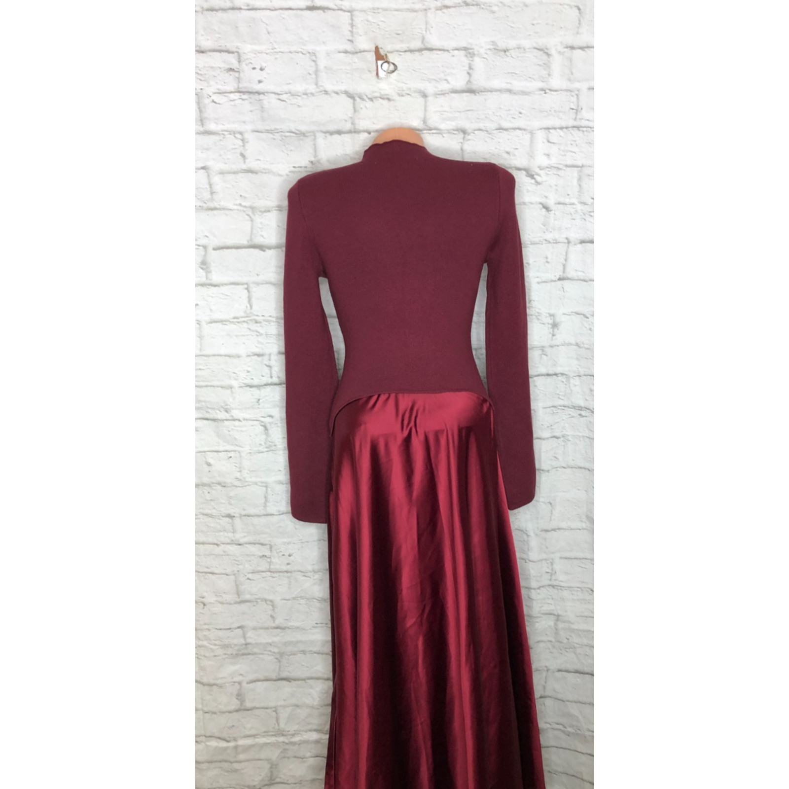 Taylor Satin Twofer A-Line Sweater Dress In Burgundy Size XS Stretchy