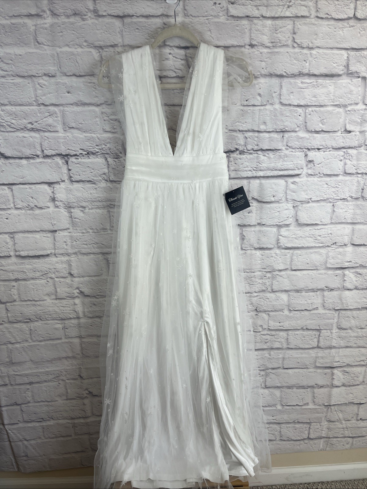 NWT Soieblu Fairycore Boho Celestial Star Ethereal White Tulle Maxi Dress Small