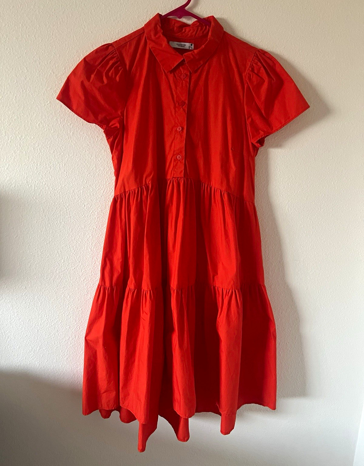 Reserved Orange Shirt Dress Sz Eur 38 Short Sleeve Collared Button Front Solid