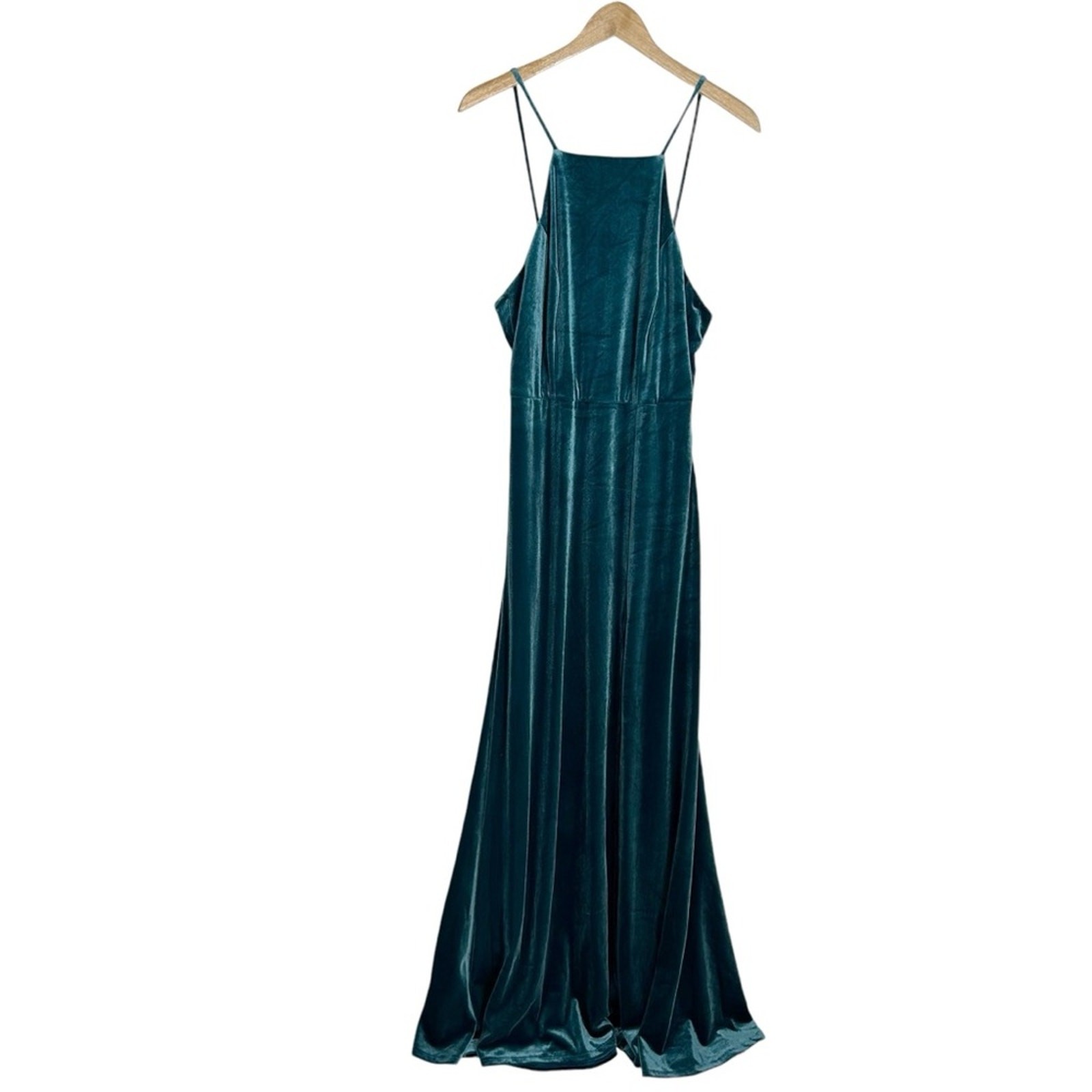 LOVELY Velvet Halter Maxi Gown with Slit in Dutch Blue Size 8
