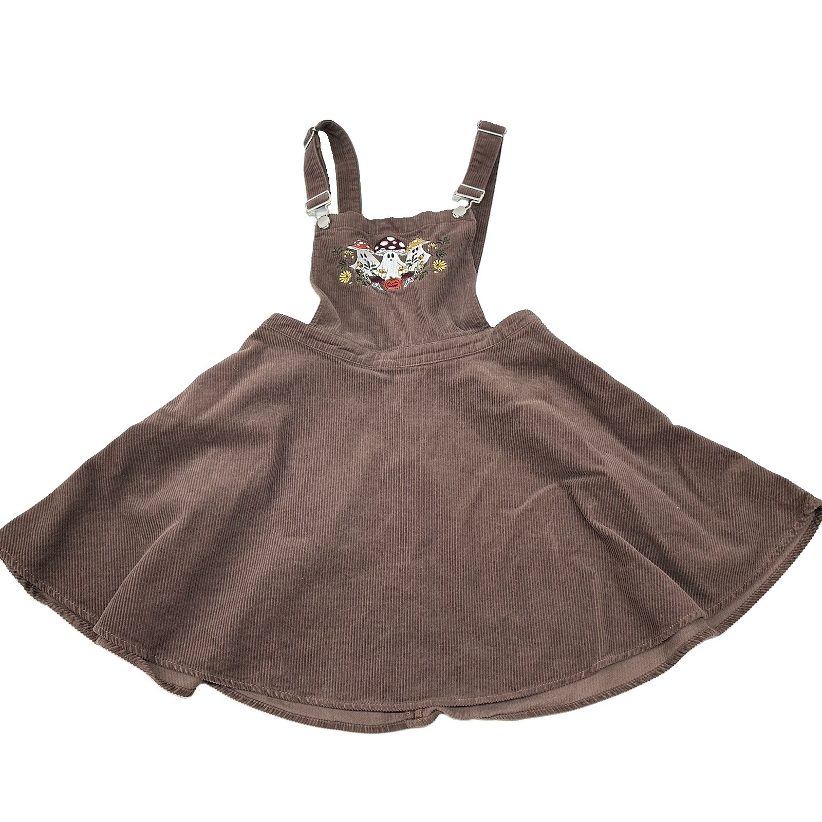 Thorn & Fable Ghost Mushroom Corduroy Overall Dress Brown Halloween Medium
