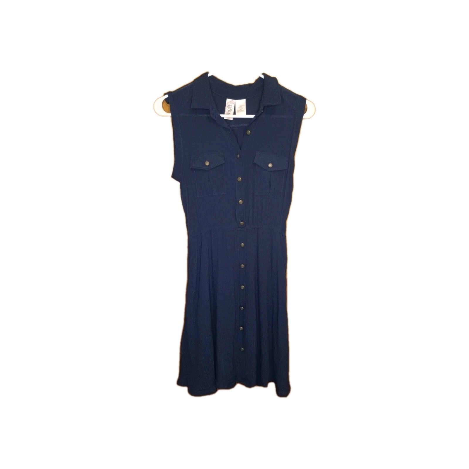 L8ter Medium M Navy Blue Button Up Sleeveless Short Dress Elastic Waist